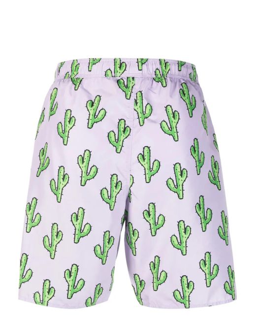YES I AM Green Cactus-Print Drawstring Swim Shorts for men