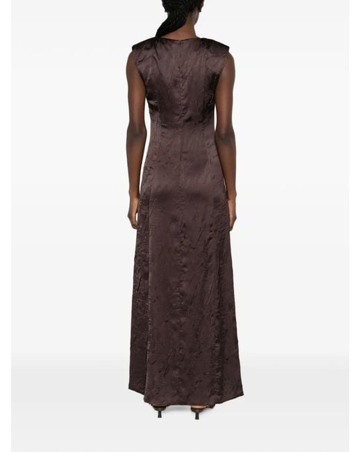 Maje Brown Crinkled-Effect Sleeveless Maxi Dress