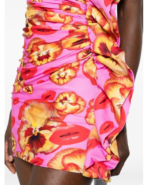 Amen Red Floral-Print Ruffled Mini Dress
