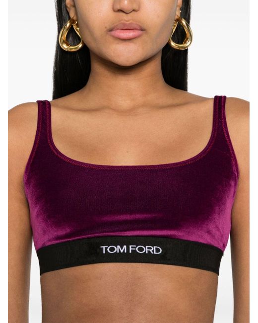 Tom Ford Purple Samt-Bralet mit Logo-Jacquard