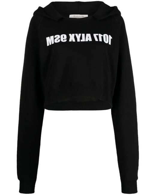 1017 ALYX 9SM Black Logo-Print Cropped Cotton Hoodie