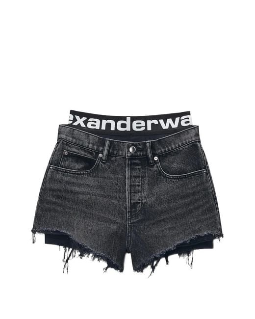 Alexander Wang Black Logo-Waistband Frayed Mini Shorts