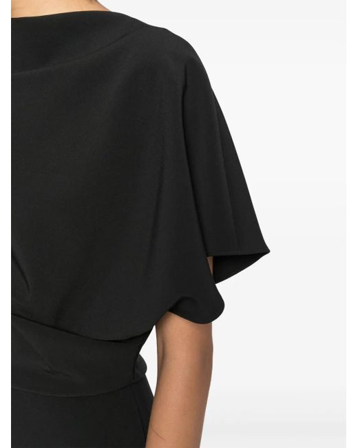 Amsale Black Draped Detailing Midi Dress