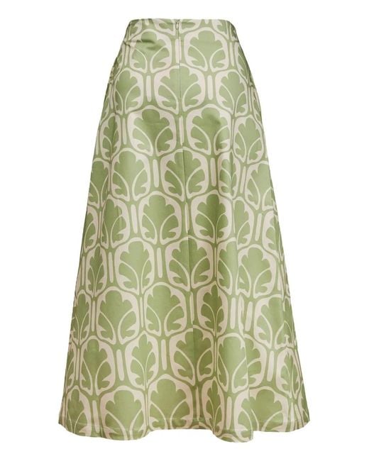 LaDoubleJ Green Mid-Rise Printed Midi A-Line Skirt