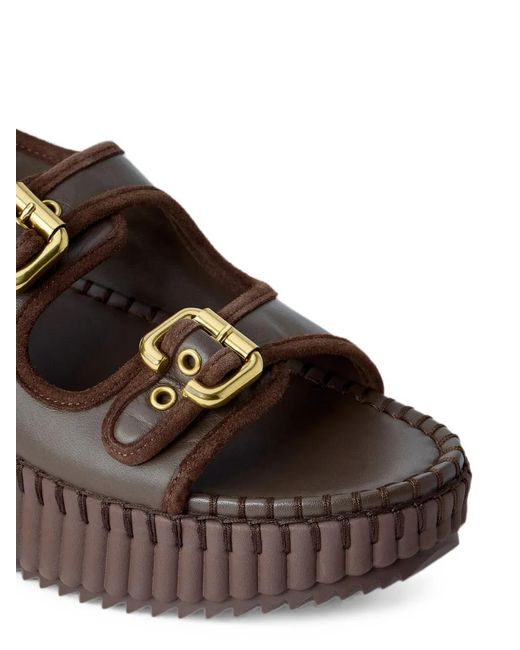Chloé Brown Buckle-Strap Ridged-Platform Sandals