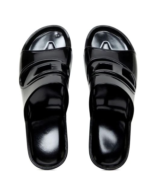 DIESEL Sa-Bonnie-Heeled Rubber Slides With Cut-Out Logo in Black