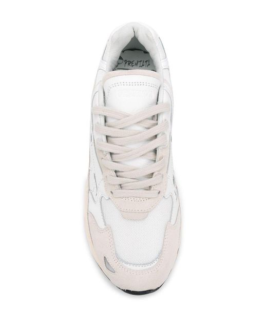 Premiata Suede Sharky Panelled Sneakers in White - Lyst