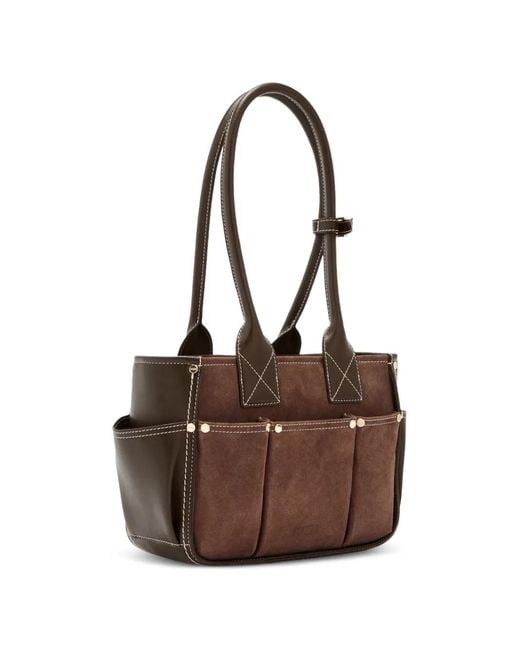 Ganni Brown Small Posy Stud Embellished Shoulder Bag
