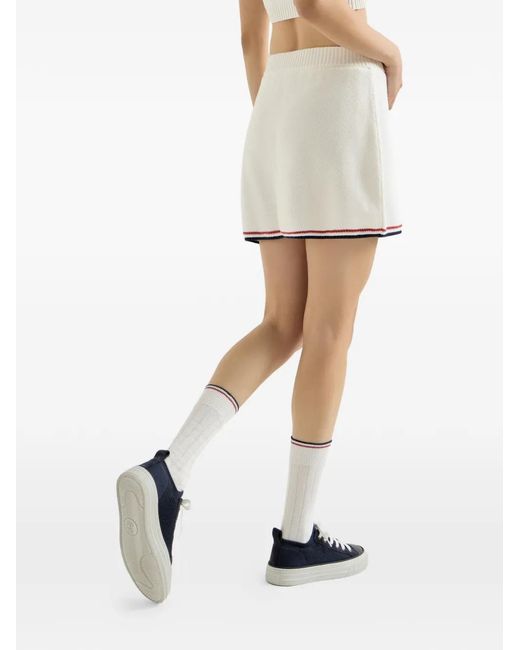 Brunello Cucinelli White Cotton Piqué-Effect Knit Mini Skirt