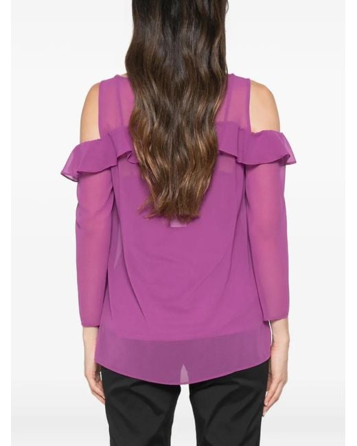 Pennyblack Purple Ruffled Cold-Shoulder Blouse