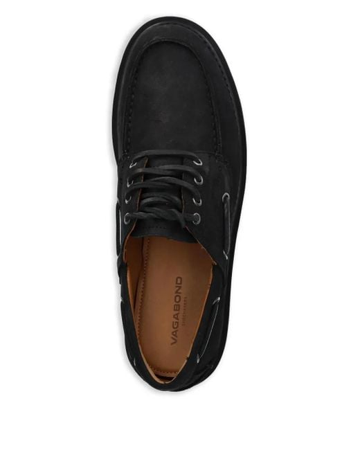 Vagabond Black Leather Boat Shoes for men