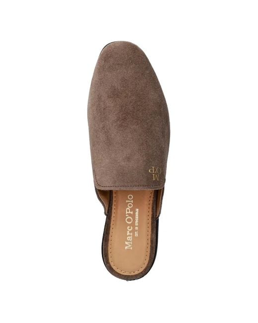 Marc O' Polo Brown Logo-Print Suede Slides