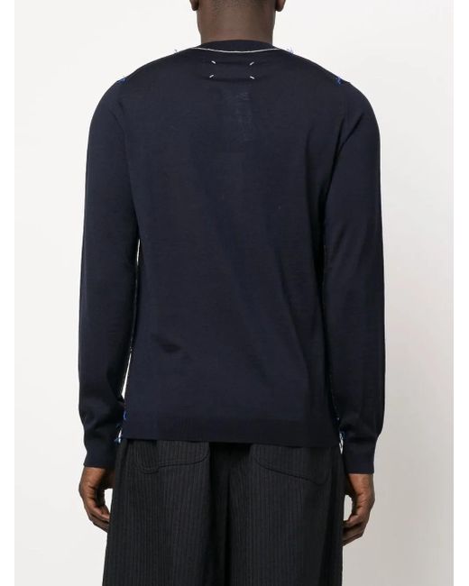 Maison Margiela Blue Contrast Stitching Wool Jumper for men