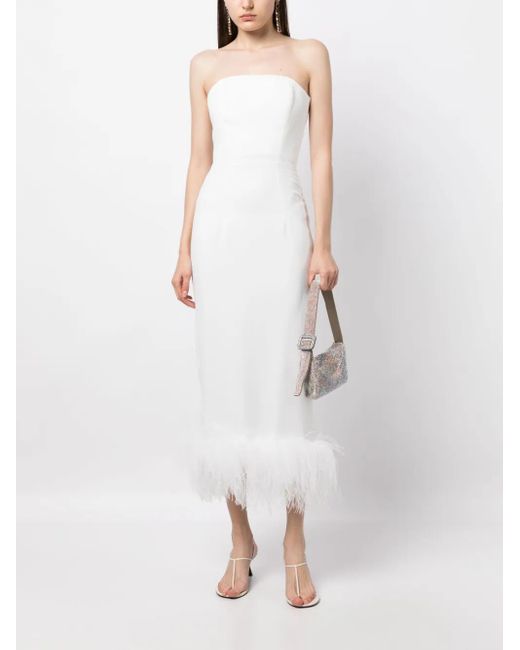 16Arlington White Minelli Feather Trim Midi Dress - Women's - Polyester/spandex/elastane/ostrich Feather