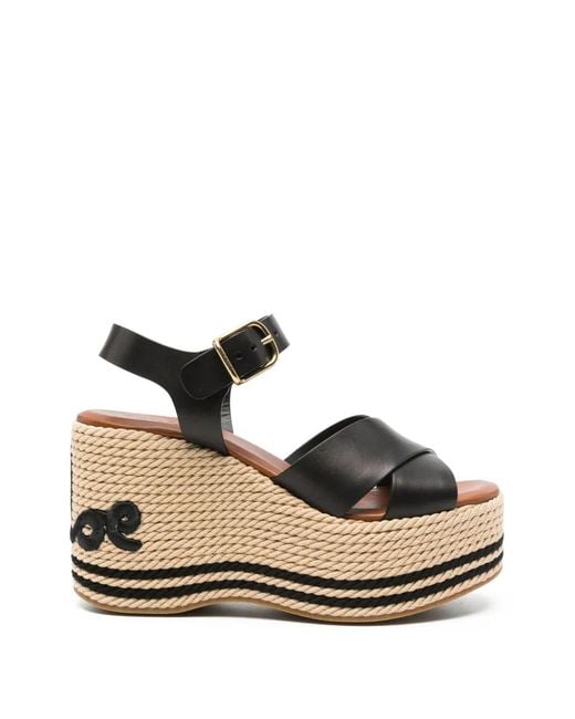 Chloé Black Criss-Cross Platform Espadrilles