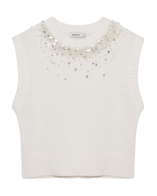 Jonathan Simkhai White Candra Beaded-Detail Top