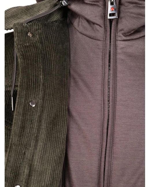 Kiton Green Corduroy Quilted Detachable-Hood Coat for men