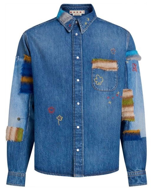 Chemise en jean à broderies Marni pour homme en coloris Blue