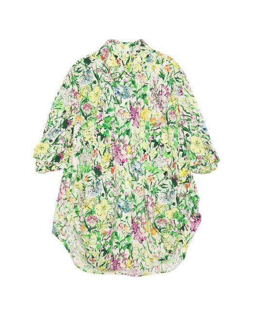 JNBY Green Floral-Print Gathered Shirt