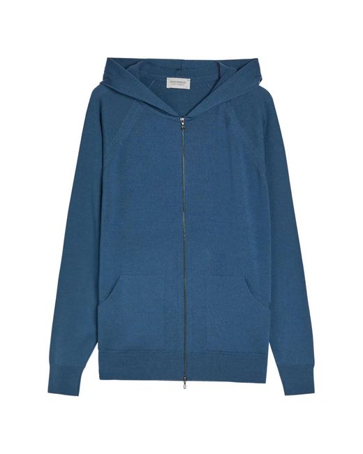 John Smedley Blue Carty Zip-Up Hoodie for men