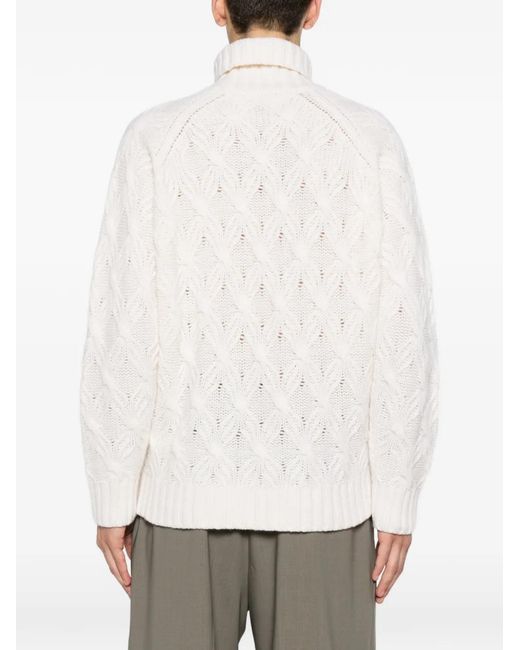 Eleventy White Cable-Knit Roll-Neck Sweater for men