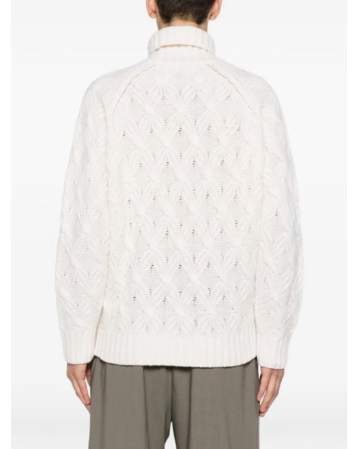 Eleventy White Cable-Knit Roll-Neck Sweater for men