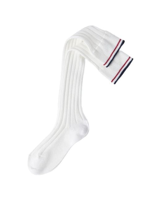 Brunello Cucinelli White Chaussettes En Maille De Coton Côtelée À Rayures