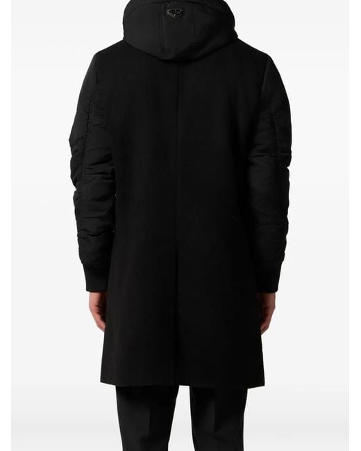 Philipp Plein Black Hooded Single-Breasted Coat for men