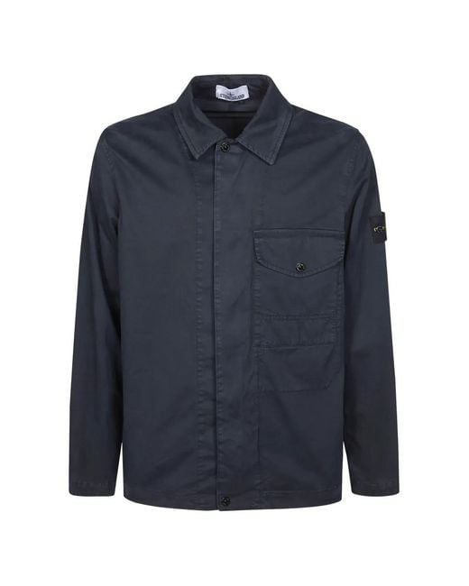 Stone Island Blue Logo-Patch Shirt Jacket for men