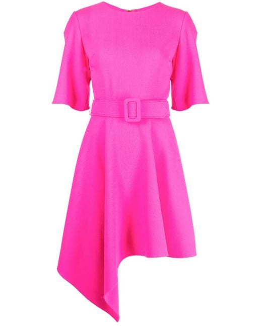 Oscar de la Renta Pink Asymmetric-Hem Belted Dress