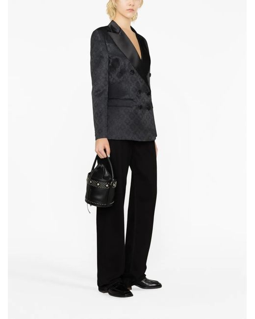 Etro Black Patterned-Jacquard Satin Blazer