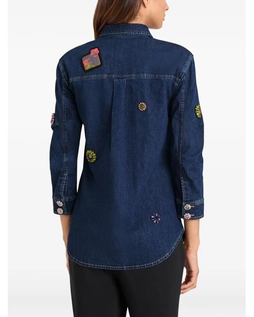 Cinq À Sept Blue Floral Embellished Patch Jacket