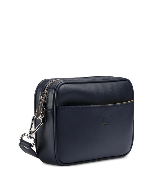 Doucal's Blue Logo-Debossed Leather Messenger Bag for men