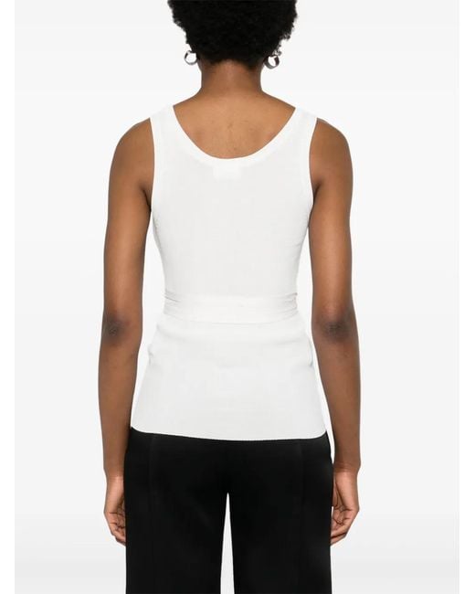 P.A.R.O.S.H. White Tied Waist Ribbed Tank Top