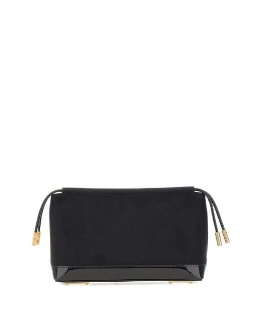 Elisabetta Franchi Black Drawstring Patent-Trim Clutch Bag