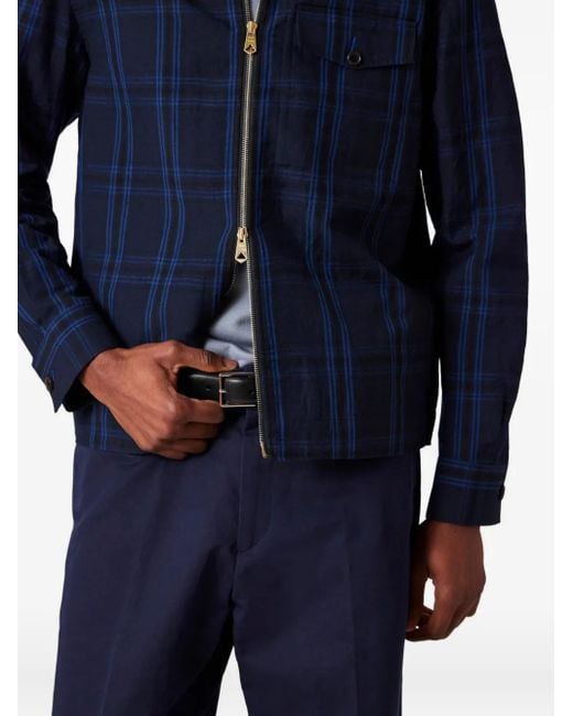 Paul Smith Blue Checked-Pattern Zip-Front Shirt Jacket for men