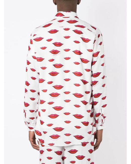 Amir Slama Red Lips-Motif Cotton Shirt