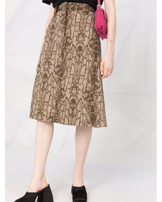 Alberta Ferretti Natural Snake-Print Skirt