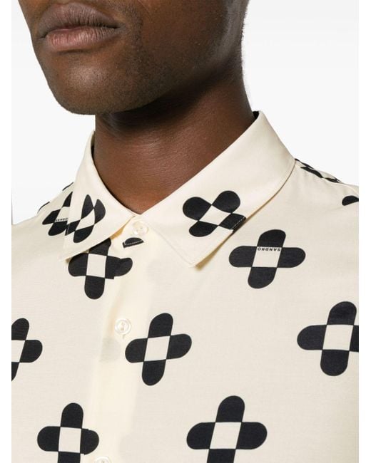 Sandro Popeline-Hemd mit geometrischem Print in Natural für Herren