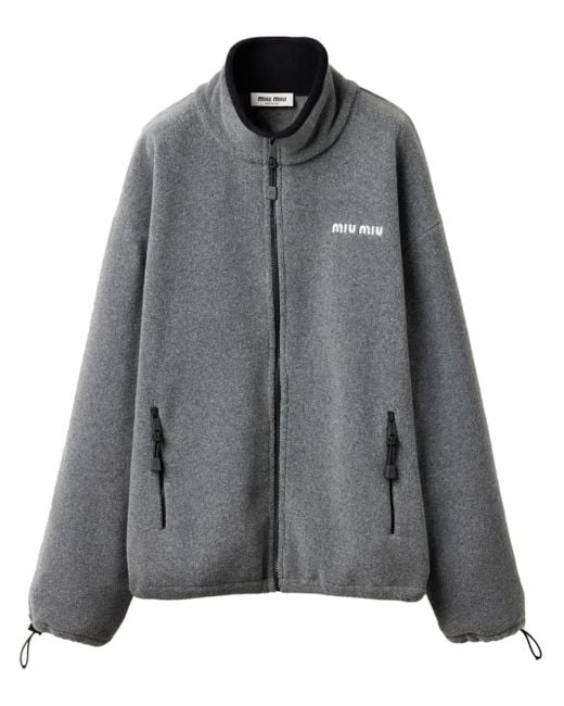 Miu Miu Gray Logo-Embroidered Fleece Sweatshirt