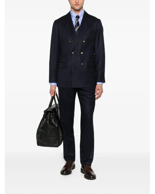 Brunello Cucinelli Blue Button-Down Cotton Shirt for men