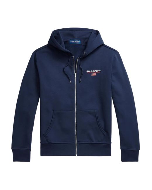 Polo Ralph Lauren Men's Blue Logo-Detail Zip-Up Hoodie