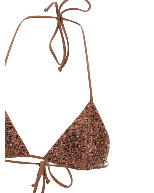 Mc2 Saint Barth Natural Sequin-Embellished Triangle Bikini Top