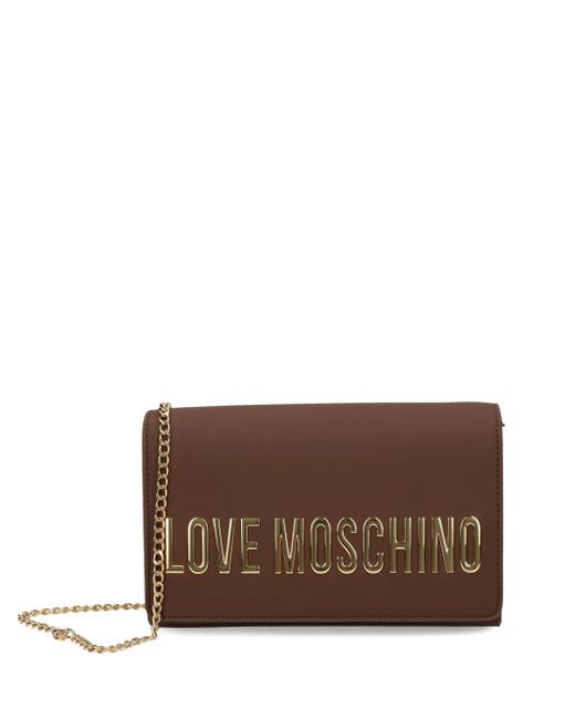 Love Moschino Brown Logo-Plaque Chain Cross Body Bag