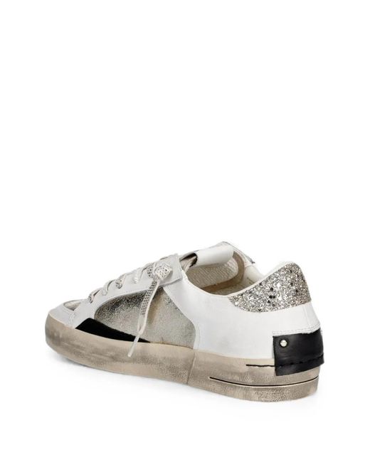 Crime London White Sk8 Deluxe Glitter-Detail Sneakers