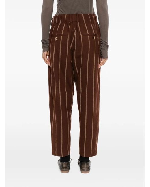 Uma Wang Brown Stripe-Pattern Drawstring Trousers