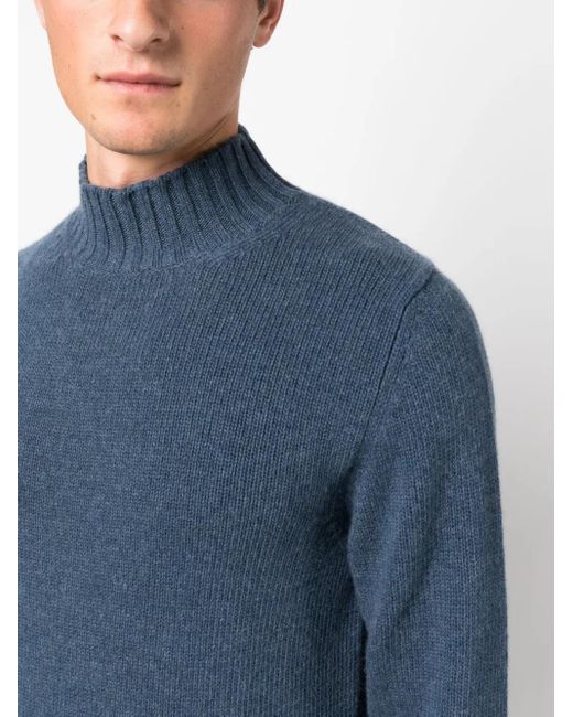 Fedeli Blue High-Neck Long-Sleeve Jumper for men