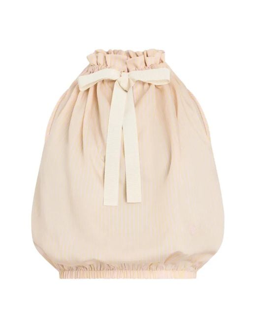 Patou Natural Striped-Pattern Bow Sleeveless Top