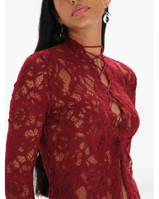 MANURI Red Floral Lace Blouse