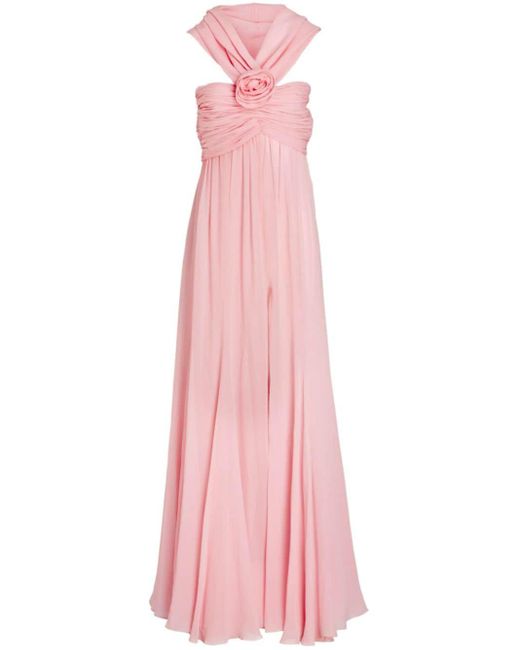 Giambattista Valli Pink Hooded Floral-appliqué Silk Gown